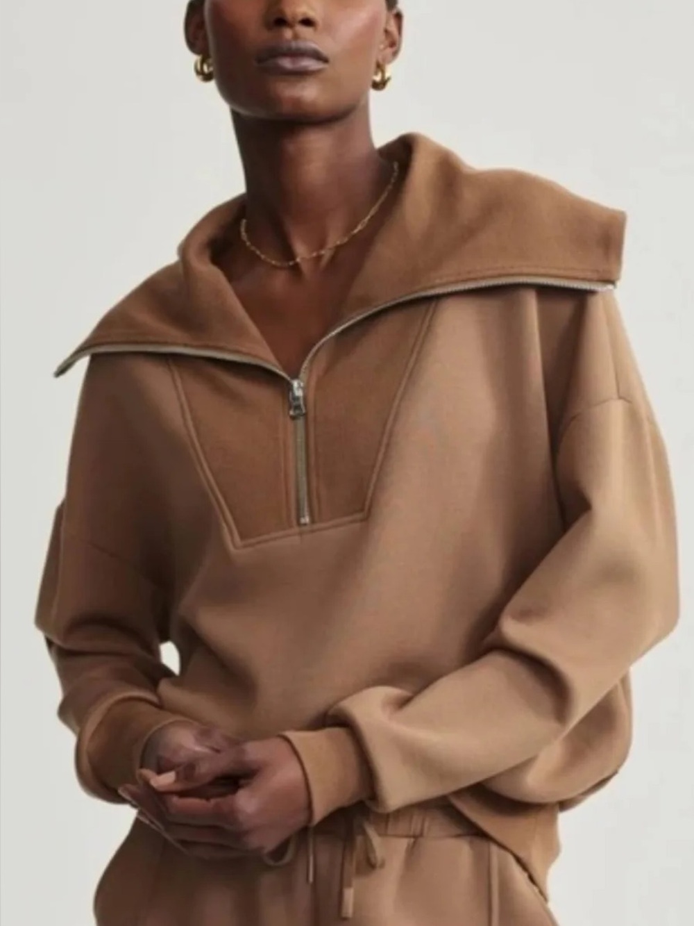 Varley DoubleSoft Catherine Zip-Up Pullover — Camel Brown